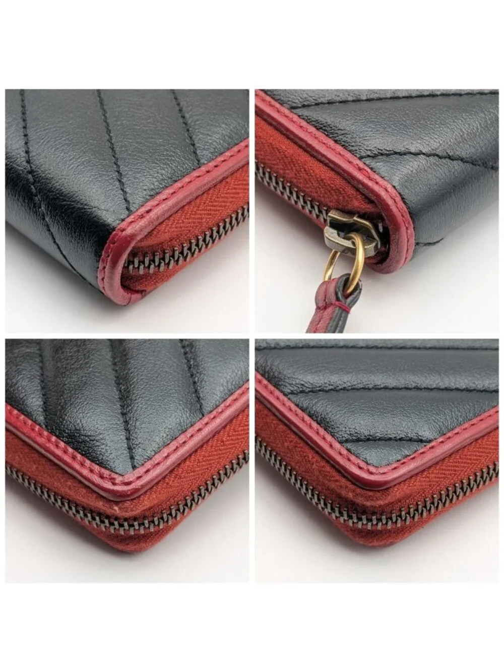 Gucci GG Marmont Double Black Red Bicolor Zip Around Wallet - Picture 4 of 10